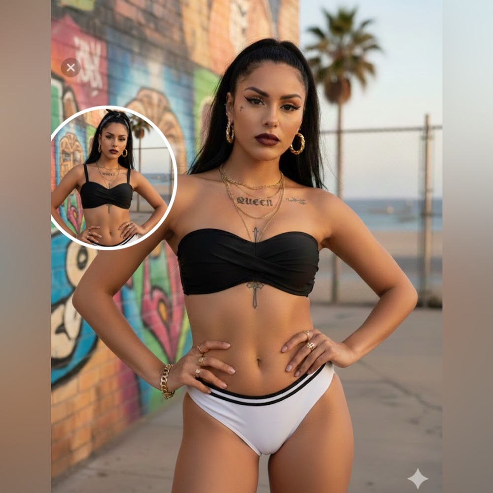 Time and tru Swimsuit Bikini set top 1X bottom XL swimwear set white black